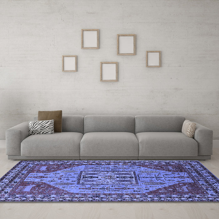 Machine Washable Oriental Blue Industrial Rug in a Living Room, wshurb2272blu