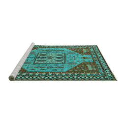 Sideview of Machine Washable Oriental Turquoise Industrial Area Rugs, wshurb2272turq