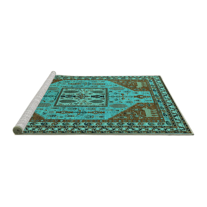 Sideview of Machine Washable Oriental Turquoise Industrial Area Rugs, wshurb2272turq