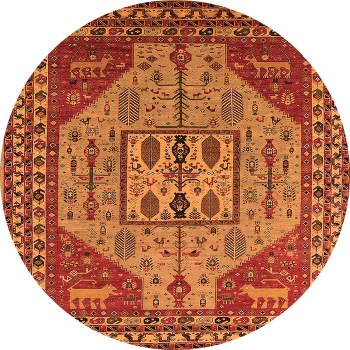Round Machine Washable Oriental Orange Industrial Area Rugs, wshurb2272org