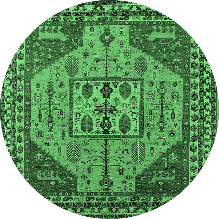 Round Oriental Emerald Green Industrial Rug, urb2272emgrn
