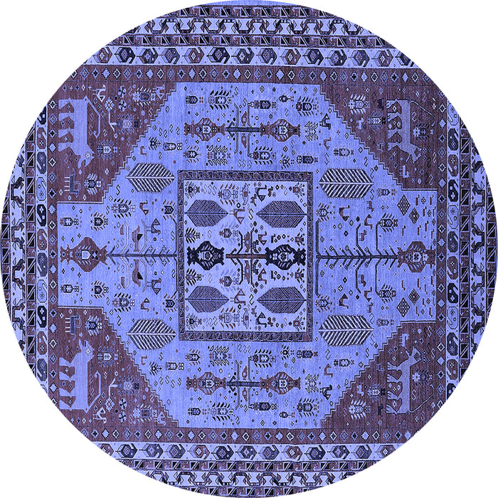 Round Machine Washable Oriental Blue Industrial Rug, wshurb2272blu