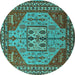 Round Oriental Turquoise Industrial Rug, urb2272turq