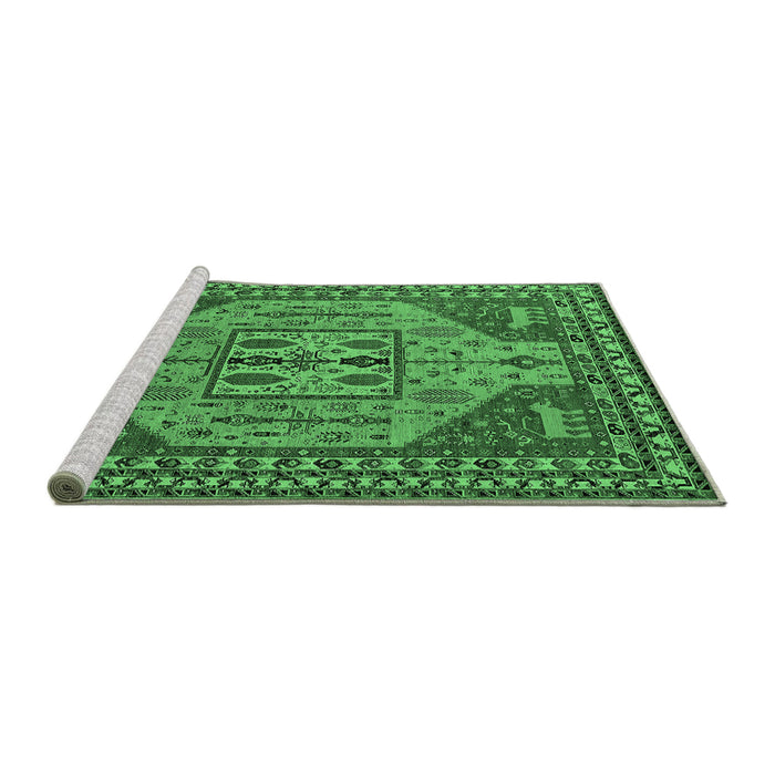 Sideview of Machine Washable Oriental Emerald Green Industrial Area Rugs, wshurb2272emgrn