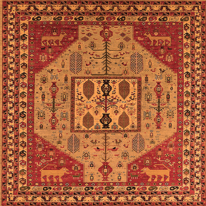 Square Machine Washable Oriental Orange Industrial Area Rugs, wshurb2272org