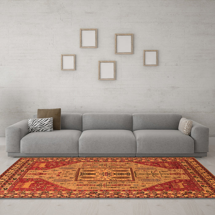 Machine Washable Oriental Orange Industrial Area Rugs in a Living Room, wshurb2272org