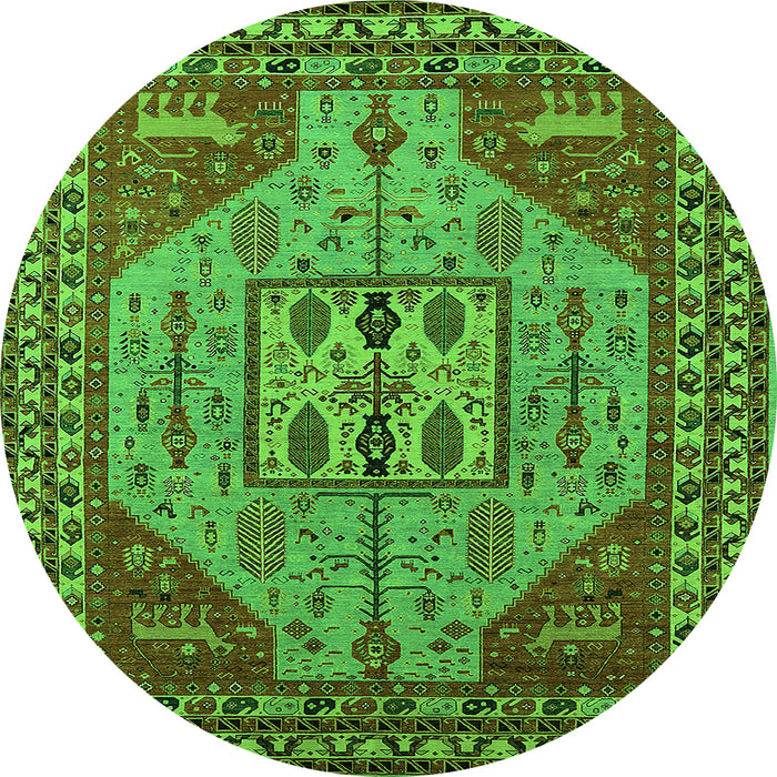 Round Oriental Green Industrial Rug, urb2272grn