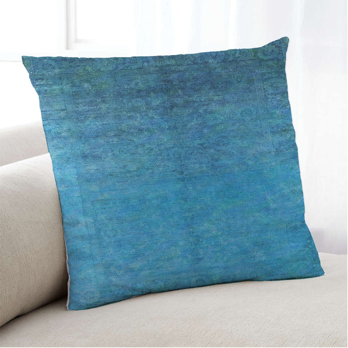 Lifestyle Image of Mid-Century Modern Urban Square Deep Sky Blue Throw Pillow, 18 inch by 18 inch, pwurb2273