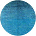 Round Machine Washable Industrial Modern Deep Sky Blue Rug, wshurb2273