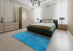 Mid-Century Modern Deep Sky Blue Persian Rug in a Bedroom, urb2273