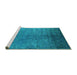 Sideview of Machine Washable Persian Turquoise Bohemian Area Rugs, wshurb2273turq