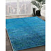 Mid-Century Modern Deep Sky Blue Persian Rug in Family Room, urb2273