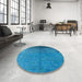 Round Mid-Century Modern Deep Sky Blue Persian Rug in a Office, urb2273