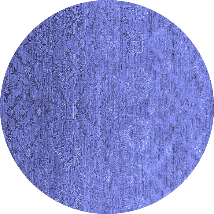 Round Machine Washable Oriental Blue Industrial Rug, wshurb2274blu