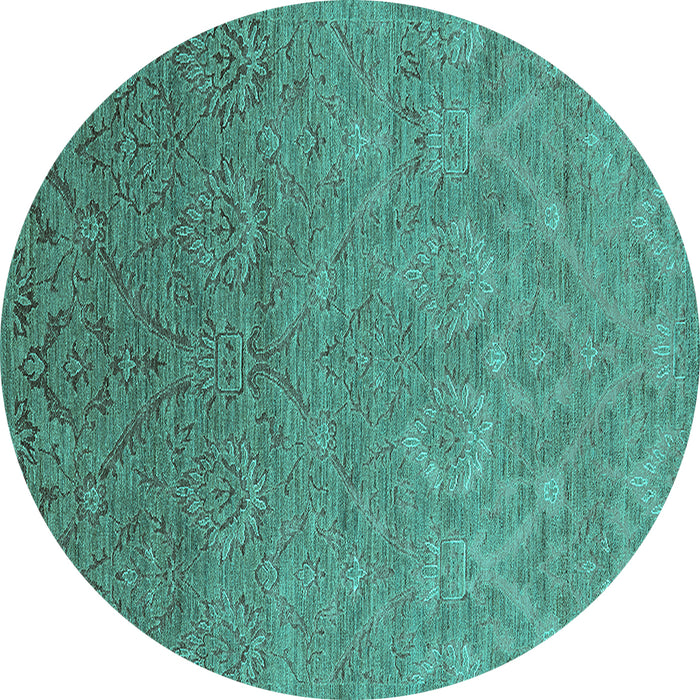 Round Machine Washable Oriental Turquoise Industrial Area Rugs, wshurb2274turq