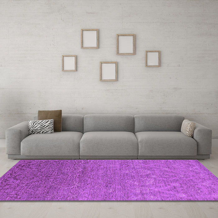 Machine Washable Oriental Purple Industrial Area Rugs in a Living Room, wshurb2274pur