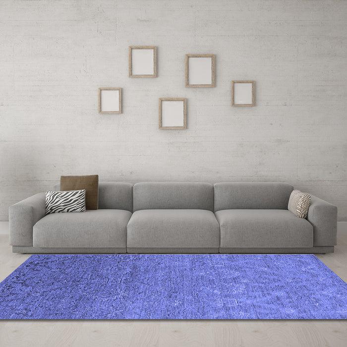 Machine Washable Oriental Blue Industrial Rug in a Living Room, wshurb2274blu