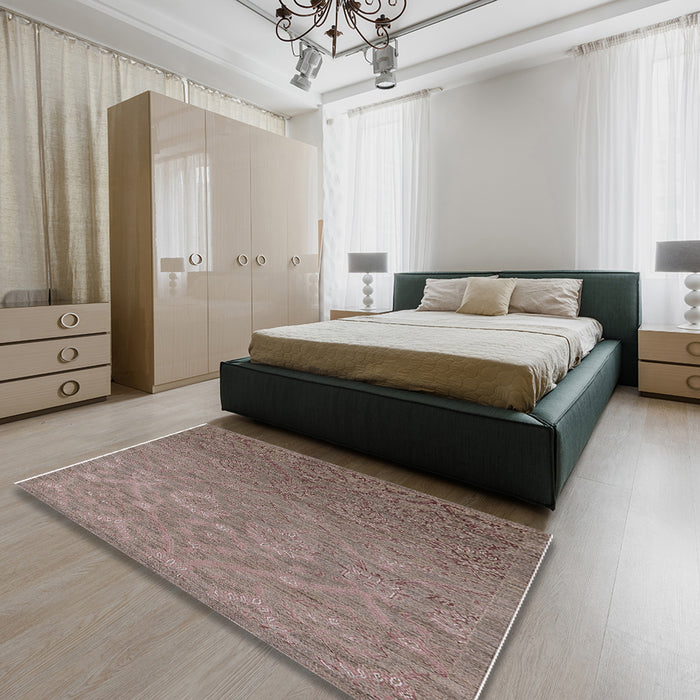 Mid-Century Modern Pink Oriental Rug in a Bedroom, urb2274