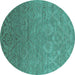 Round Oriental Turquoise Industrial Rug, urb2274turq