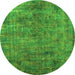 Round Machine Washable Oriental Green Industrial Area Rugs, wshurb2275grn