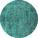 Round Oriental Turquoise Industrial Rug, urb2275turq