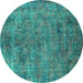 Round Machine Washable Oriental Turquoise Industrial Area Rugs, wshurb2275turq