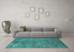 Machine Washable Oriental Turquoise Industrial Area Rugs in a Living Room,, wshurb2275turq