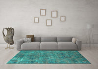 Machine Washable Oriental Turquoise Industrial Rug, wshurb2275turq