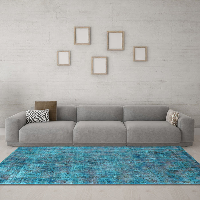 Machine Washable Oriental Light Blue Industrial Rug in a Living Room, wshurb2275lblu