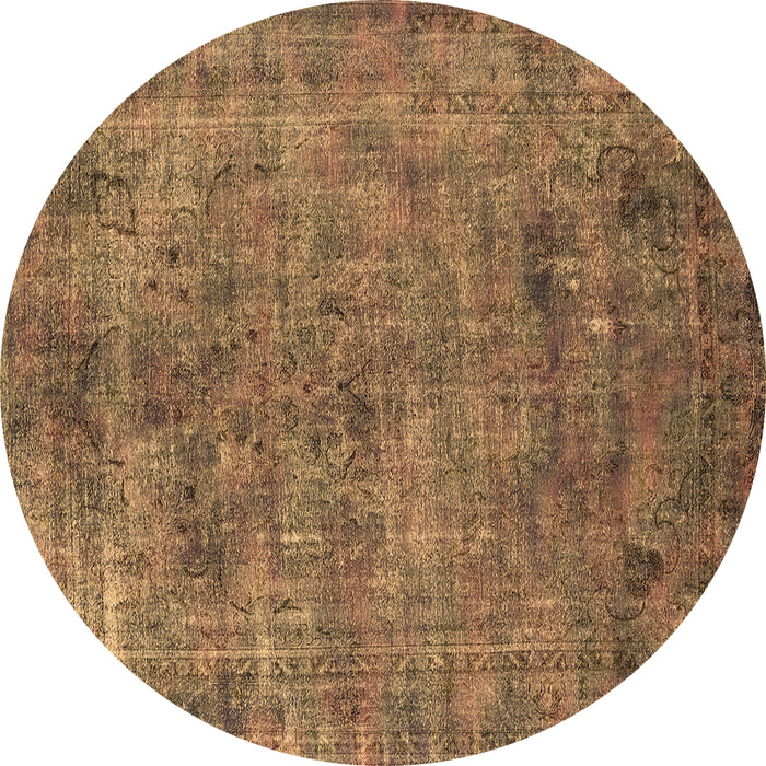 Round Machine Washable Oriental Brown Industrial Rug, wshurb2275brn