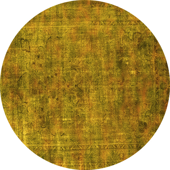 Round Machine Washable Oriental Yellow Industrial Rug, wshurb2275yw