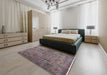 Mid-Century Modern Purple Oriental Rug in a Bedroom, urb2275