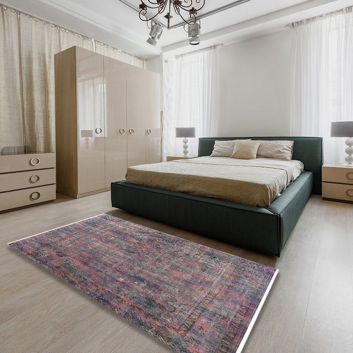 Mid-Century Modern Purple Oriental Rug in a Bedroom, urb2275