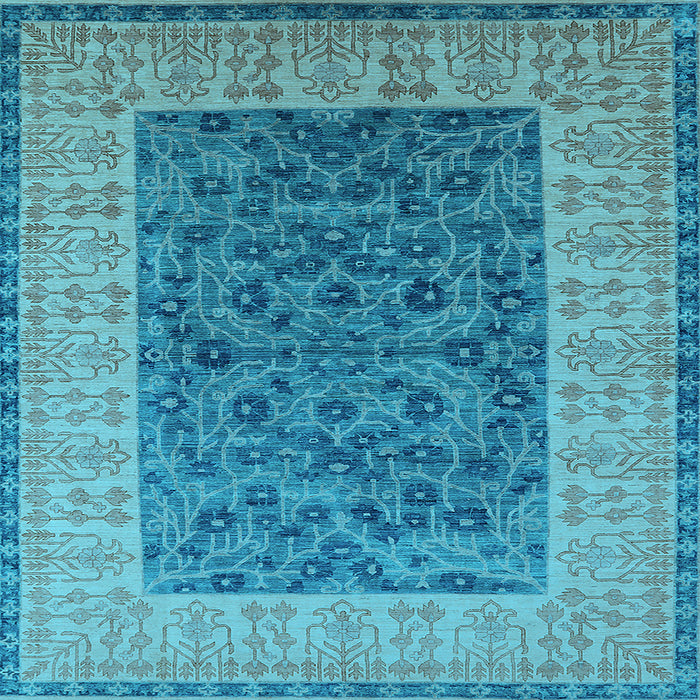 Square Machine Washable Oriental Light Blue Industrial Rug, wshurb2276lblu