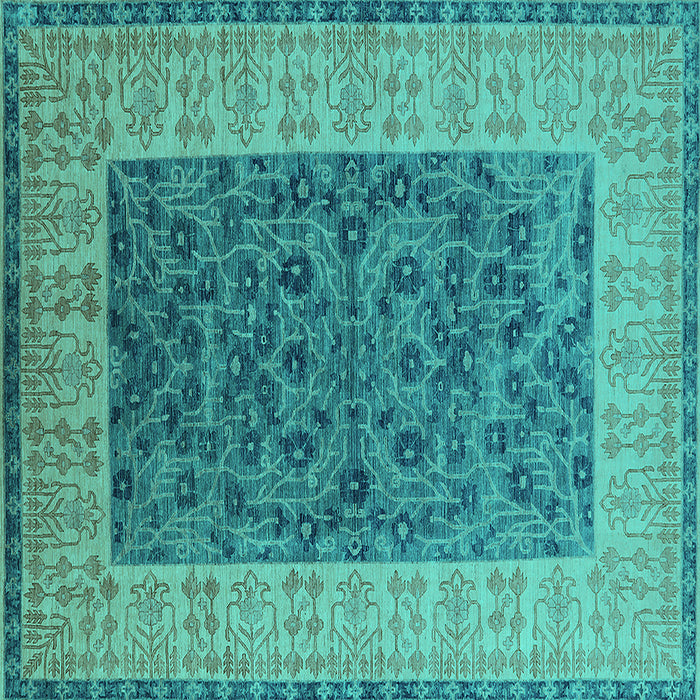Square Machine Washable Oriental Turquoise Industrial Area Rugs, wshurb2276turq