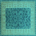 Square Machine Washable Oriental Turquoise Industrial Area Rugs, wshurb2276turq