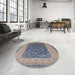 Round Machine Washable Industrial Modern Grey Gray Rug in a Office, wshurb2276