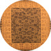 Round Machine Washable Oriental Orange Industrial Area Rugs, wshurb2276org