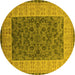 Round Machine Washable Oriental Yellow Industrial Rug, wshurb2276yw