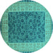 Round Machine Washable Oriental Turquoise Industrial Area Rugs, wshurb2276turq