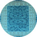 Round Machine Washable Oriental Light Blue Industrial Rug, wshurb2276lblu