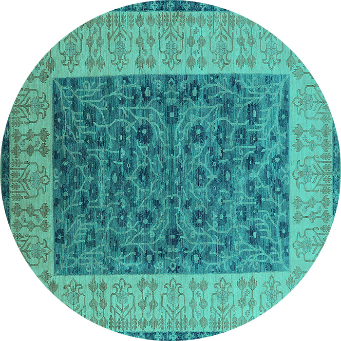 Round Oriental Turquoise Industrial Rug, urb2276turq