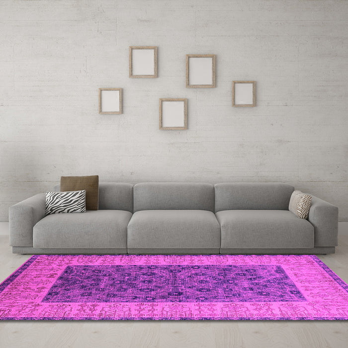 Machine Washable Oriental Pink Industrial Rug in a Living Room, wshurb2276pnk