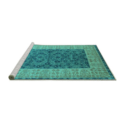 Sideview of Machine Washable Oriental Turquoise Industrial Area Rugs, wshurb2276turq