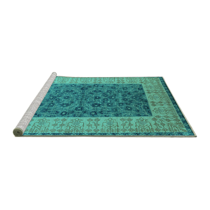 Sideview of Machine Washable Oriental Turquoise Industrial Area Rugs, wshurb2276turq
