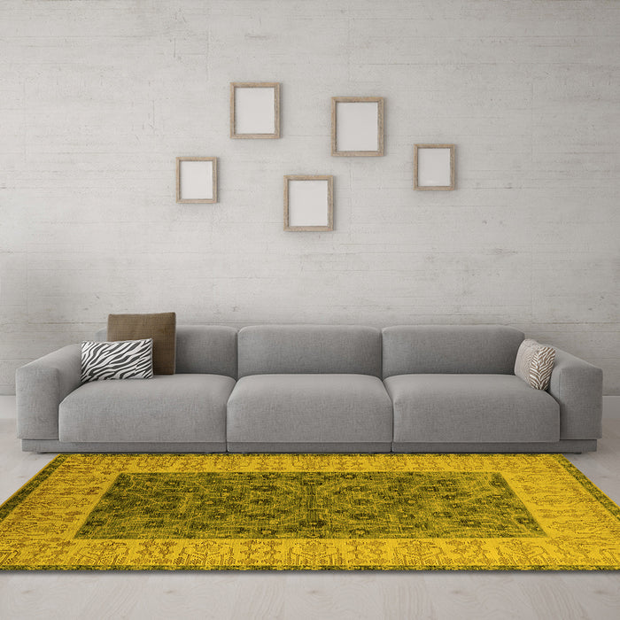 Machine Washable Oriental Yellow Industrial Rug in a Living Room, wshurb2276yw