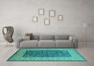 Machine Washable Oriental Turquoise Industrial Area Rugs in a Living Room,, wshurb2276turq