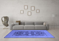 Machine Washable Oriental Blue Industrial Rug, wshurb2277blu