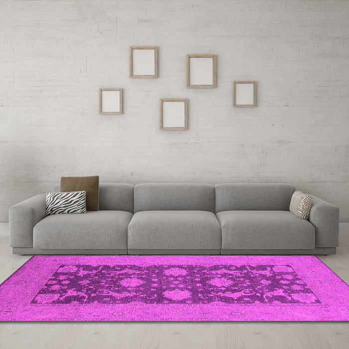 Machine Washable Oriental Pink Industrial Rug in a Living Room, wshurb2277pnk