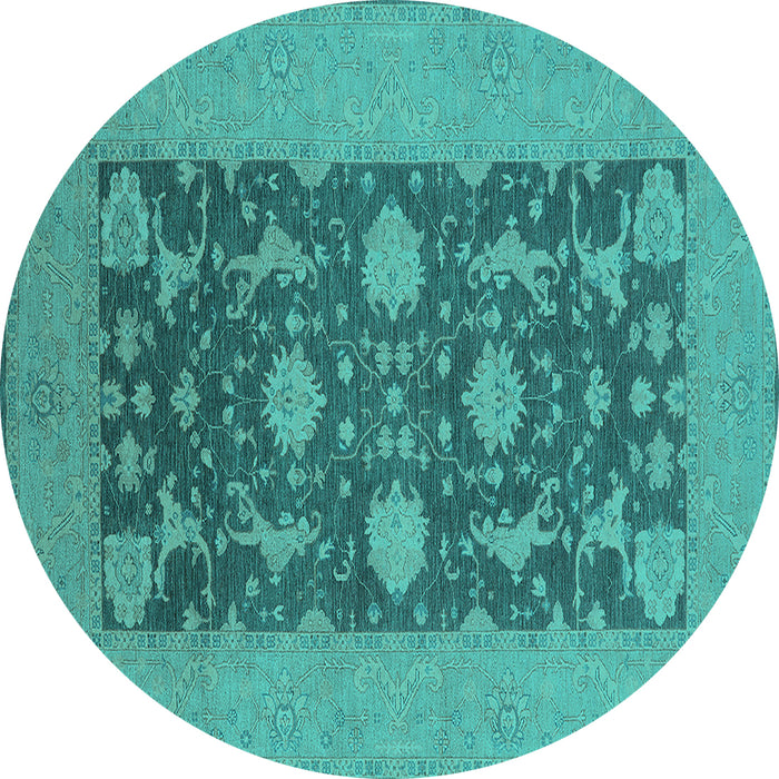 Round Machine Washable Oriental Turquoise Industrial Area Rugs, wshurb2277turq